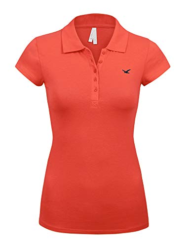Women's Short Sleeve Orange Color 5 Buttons Slim Fit Polo Shirts(3000-ORANGE-S)