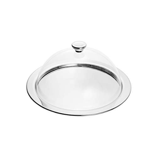 PRATO DE AÇO INOX P/BOLO C/TAMPA DE ACRÍLICO 32cm