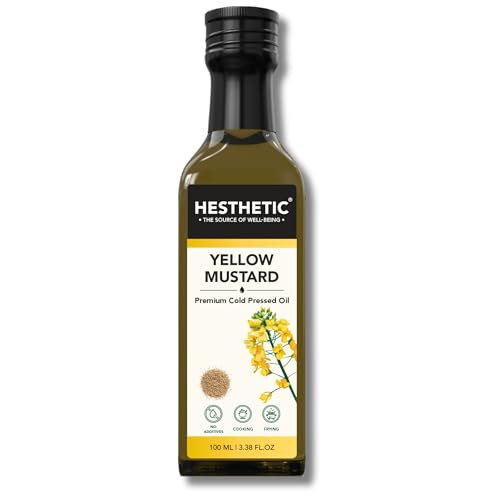 Image of HESTHETIC Cold Pressed Mustard (Sarson) Oil 100ml | Pure Sarson Ka Tel | Natural-Aroma Unrefined Cooking Oil for North Indian & Bengali Cuisine | German-Tech Single-Screw Press | Glass Jar