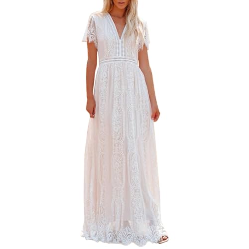 Vestido feminino casual Boho floral renda gola V bordado vestido maxi coquetel dama de honra casamento festa noite