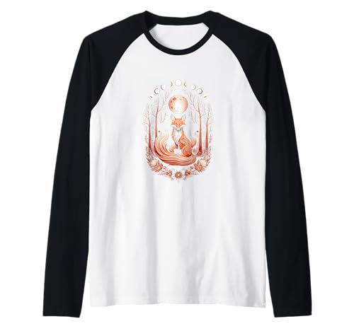 Witchy Moon Aesthetic Cottagecore Floral Fox Arte estético Camiseta Manga Raglan