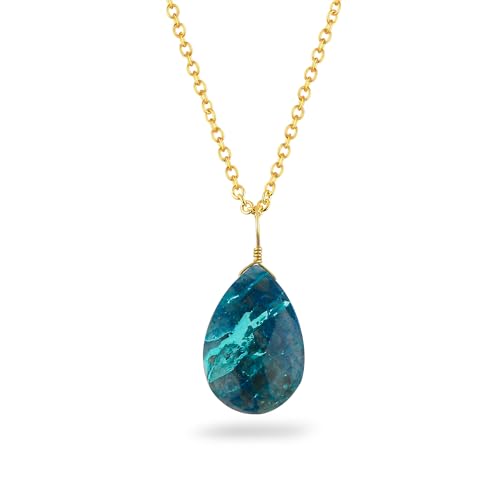 CRYSTALINES Natural Chrysocolla Gemstone Pendant, Polished Stones Dainty Necklace, Gold Plated Hypoallergenic Chain, Handmade Boho Jewelry for Women, Healing Crystals, Adjustable 16+2inch