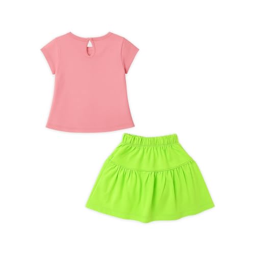 Image of Kidbea Baby Girl Bunny Print Cotton T-Shirt with Green Skirt Set | Cute & Comfy Casual Wear for Infant & Kids (Pink, 18-24 Months)