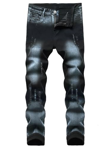 Men's Vintage Motorcycle Jeans, Regular Fit Denim Pants with Mid Waist, Wide Leg Biker Trousers