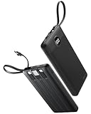 Picture of Coowisty Portable Charger with Built in Cables, Slim 10000mAh Power Bank with USB C, External Battery Pack 5 Outputs 2 Inputs LED Display Compatible with iPhone/Android & More (Black)