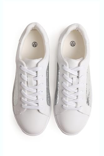 Image of FEVERSOLE Women's Fashion Sparkle Sequin Embellished Sneaker Party Holiday Casual Shoes