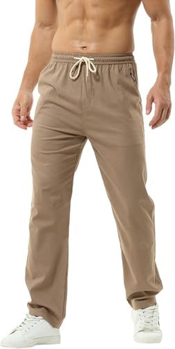 HOEREV Men Casual Strandhosen Leinen Hose