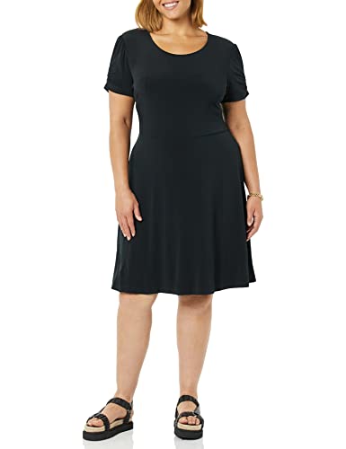 Image of Amazon Essentials Women's Gathered Short Sleeve Crew Neck A-line Dress (Available in Plus Size)