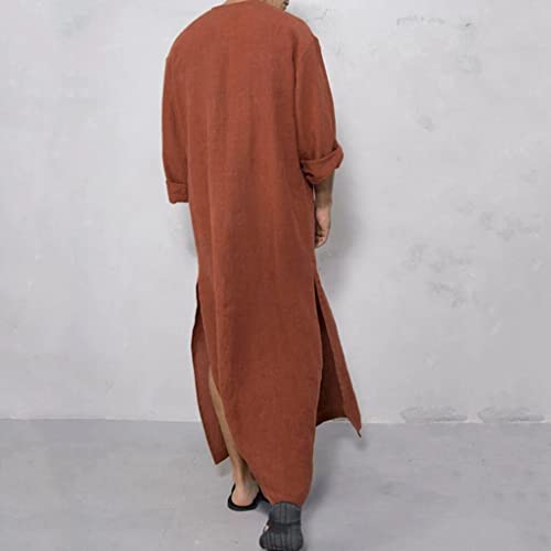 Men's Long Sleeve Solid Saudi Arab Thobe Sleep Gowns Nightwear Muslim Kaftan Islamic Dubai Robe S-5XL2