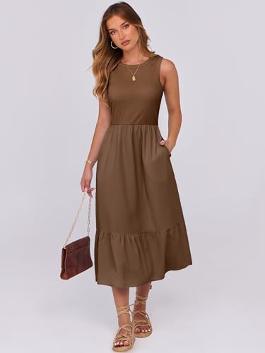 Image of ANRABESS Women Midi Dresses 2026 Summer Casual Sleeveless Sundress High Neck Tank Top Racerback Flowy Beach Dress ＆ Pockets