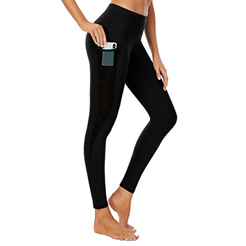 Frauen Yoga Leggings Trainingshose Mit Hoher Taille - Yogahose Aus Mesh Mit Hoher Taille Und Seitentaschen, Anti-Squatting-Yogahose, Geeignet Für Übungen Zur Bauchkontrolle Cover