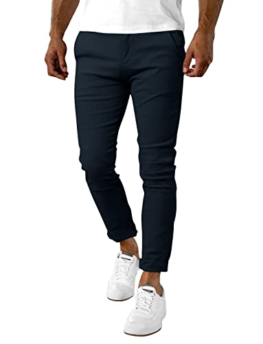 Woenzaia Slim Fit Dress Pants For Men Casual Stretch Tapered Skinny Pants Expandable Waist Chino Pants Dark Blue #TOP1