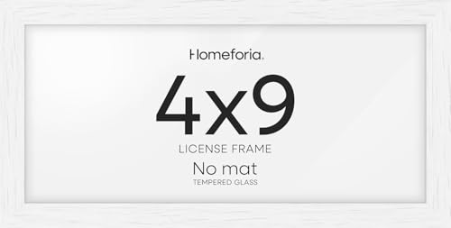Image of Homeforia 4x9 Business License Frame White, High End Oak 4 x 9 White Wood Certificate Frames, 9x4 Wooden Document Frames for Wall or Tabletop, 4 by 9 Picture Frames, Tempered Glass, Wall Kit, Set of 1