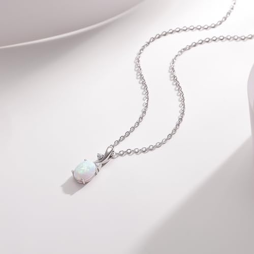 AILUOR Vintage Opal Pendant Necklace, Silver Plated Created Gemstone Oval White Opal Fashion Jewelry for Women Mother - Endless Love2