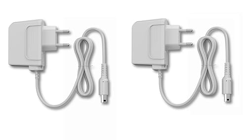 FLLAGG20 | 2X Caricatore portatile Compatibile con Console Nintendo 3DS, 2DS, DSi, 3DSXL | Grigio, cavo 1m | Input 100-240V, output 4.6V 350mAh, spina europea | ricarica CA Power Adapter