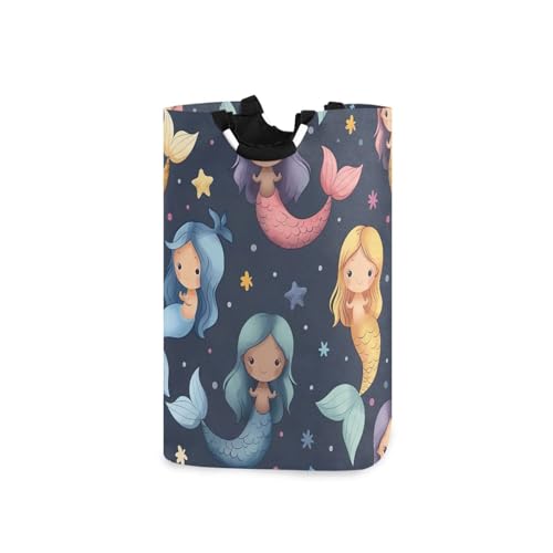 Jihqo Laundry Hamper Basket Cute Mermaids Collapsible Nursery Storage Bin Waterproof Clothing Baskets for Home Bedroom Bathroom Washing Room