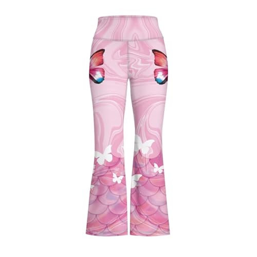 Hawapod Bell Bottom Leggings for Girls Girls Flare Bell Bottoms Pink Butterfly Pattern Bootcut Pants