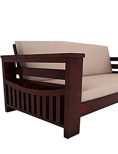 Image of Solid Wood 3 Seater Sofa Set for Living Room | Sofa Set for Living Room Furniture | Wooden 3 Seater Sofa Set for Living Room | Teak Wood Sofa Set (Brown, Walnut Finish)