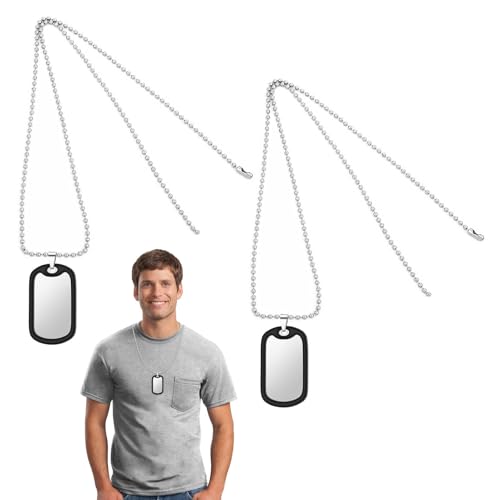 Military Dog Tag Necklaces with Ball Chain 2-Pack Stainless Steel ID Tags 23.6 inch Chain Length Silver