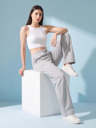 Image of BLINKIN Women's Wide Leg Track Pants | High Waist Cotton Lowers with Side Pockets | Full Length Activewear for Gym, Yoga, Workout & Dance (trk-519)