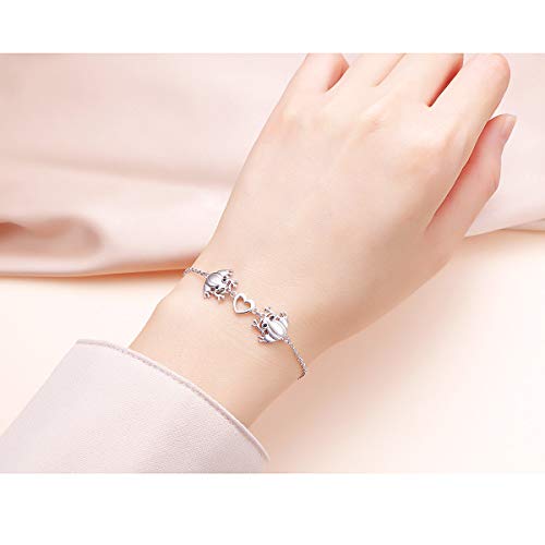 S925 Sterling Silver Frog Link Animal Heart Toad Bracelet for Women Jewelry2