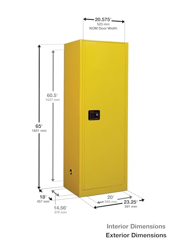 Image of Eagle American Made 24 Gallon Flammable Liquid Storage Cabinet, Self-Close Slimline Fireproof Cabinet for Schools, Garages, Manufacturing Facilities, 23 inch x 18 inch x 65 inch, 2310X