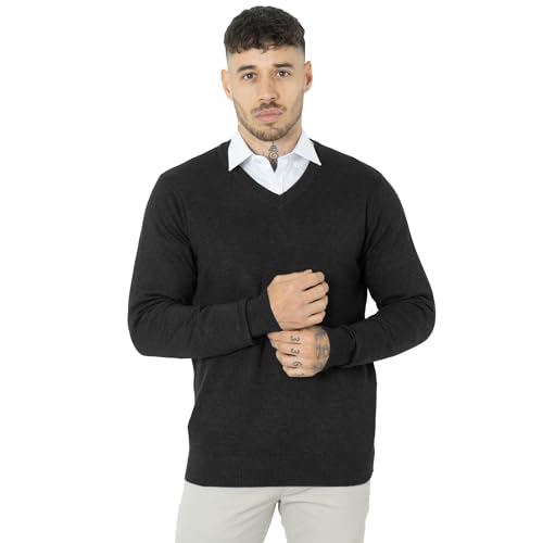 Pull col en V homme en maille unie douce et finitions classiques