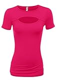 Simlu Womens Keyhole Top Short and Long Sleeve Tops Reg and Plus Size Sexy Top for Fall Winter Summer Everyday (Size Medium, Fuchsia)