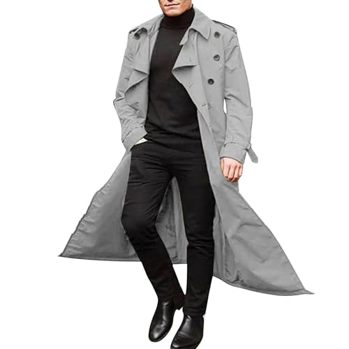 Generisch Gabardina para hombre, larga, fina, monocolor, cuello vuelto, ajustado, abrigo de entretiempo, abrigo de invierno clásico, chaqueta de invierno básica, cómoda, cortavientos, abrigo de loden
