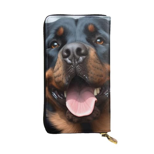 Portefeuille en cuir Rottweiler avec fermeture éclair et grand porte-cartes noir