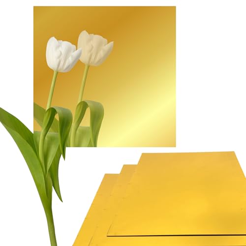 Image of Pack of 4 Acrylic Mirror Sheet 12x12'' - Gold Adhesive Acrylic Mirror Sheets 1 /8'' Thickness Cast Plexiglass with Film Masking for Design DIY Craft