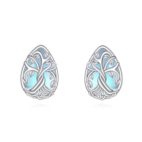Boucles d'oreilles arbre de vie d'exception en argent sterling 925 et pierre de lune