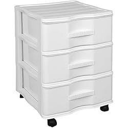 Cajonera Con Ruedas Maison Du Monde TIENDA EURASIA - Cajonera de Plástico con Ruedas, Cajonera de Plástico Grande 3 Alturas, Organizador, Diseño Moderno en Color Opaco, 39 x 38 x 52,5 cm (White)