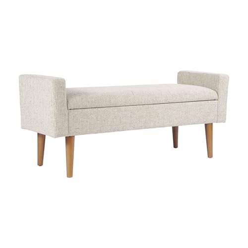 Image of HomePop Fulton 48 inch Storage Bench - Textured Cream Fabric