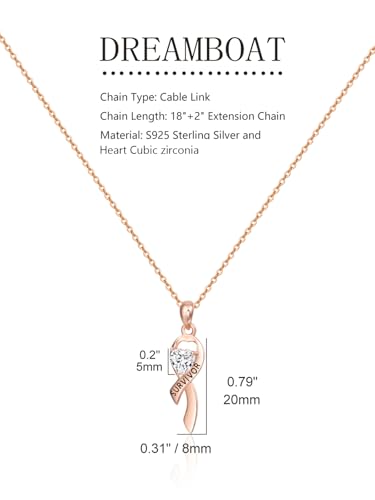 Dreamboat Sterling Silver Breast Cancer Necklace for Woman Pink Ribbon Pendant Necklace Cancer Awareness Hope Breast Cancer Survivor Gifts Jewelry3