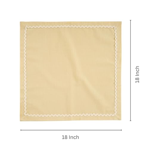 Image of FINGERCRAFT Cloth Napkins Set of 6, 18x18 Inch, 100% Cotton Table Napkins with RIC Rac Scallop Lace Trim, Reusable Washable Dinner Napkins for Wedding, Party, Dining & Home Decor (Beige)