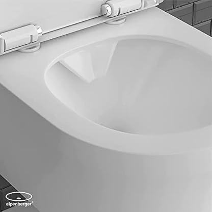 Alpenberger Toilette Spülrandlos | Wand WC mit Nano | Toilettendeckel mit Absenkautomatik | Hänge WC für Badezimmer | Moderne Gäste WC Toiletten | Tiefspüler Passend Geberit (Almeira 8200 S) – Bild 5