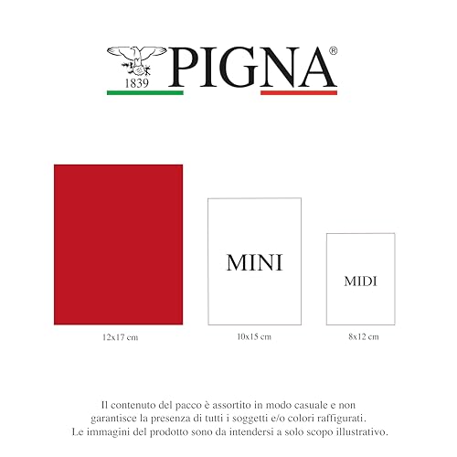 Pigna, Mini Monochrome Notizbücher, 5M innen, 5 mm quadratisch, Mini Format 12x17 cm, 80 g, sortierte Einbände, 10