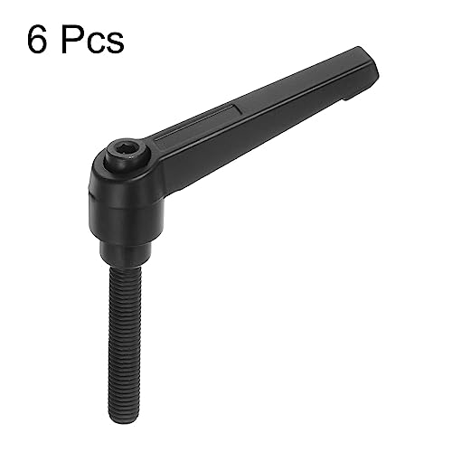 Image of HARFINGTON 6pcs Adjustable Clamping Lever Handles M8 x 50mm Male Thread Bolt Knobs Rotating Screw Locking Quick Release Ratchet Push Button Handle, Black