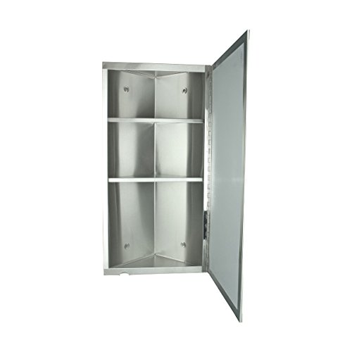 Renovators Supply Infinity Corner Wall Mount Medicine Cabinet With Mirror Brushed Stainless Steel Bathroom Storage 23.6 X 11.8 Inches Hanging Triple Shelf Storage Cabinet Opens Left To Right #TOP2