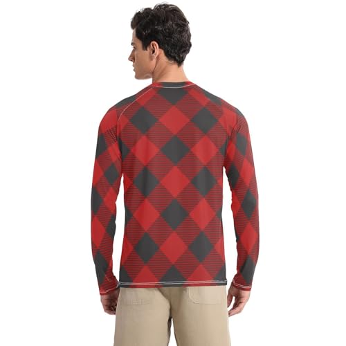 Merry Christmas Red Plaid Long Sleeves UPF 50+ Loose Crew Neck Elasticity Long Sleeve Sun Protection UPF 50+ Summer2