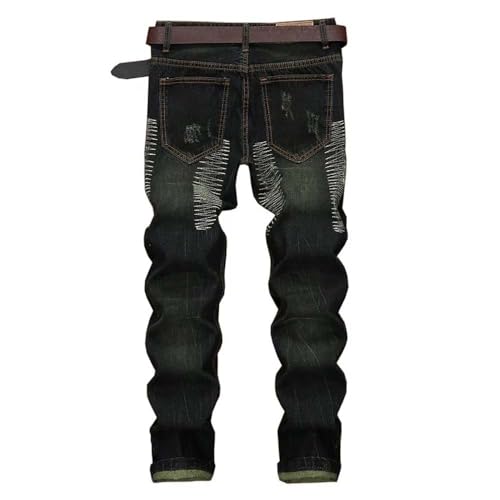 Men's Vintage Knee-Length Ripped Jeans Casual Hip-Hop High Street Motorcycle Straight Denim Pants3