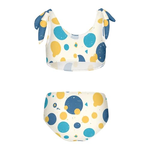 KLL Blue Gold Pois Polka Dots Girls 2 Piece Bikini Set Scoop Neck Swimsuit Swimwear Adjustable Shoulder Strap2