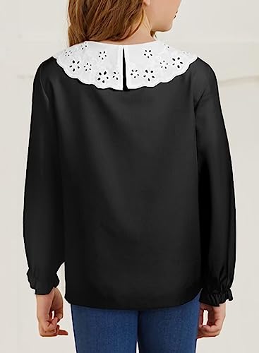 Image of DOKOTOO KIDS Girls Ruffle Long Sleeve Chiffon Blouses Cute Peter Pan Collar Shirts Tops 7-15 Years