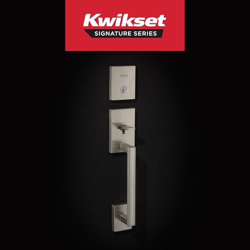 Image of Kwikset San Clemente Front Door Lock Handle and Deadbolt Set, Entry Door Handleset Exterior with Interior Reversible Lever, Satin Nickel, Pick Resistant SmartKey Rekey Deadbolt Security