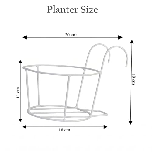 Image of Anti Rust Round Hanging Planters for Balcony Grill | Metal Flowerpot Gamla Stand | Balcony Railing Planter (8, White)