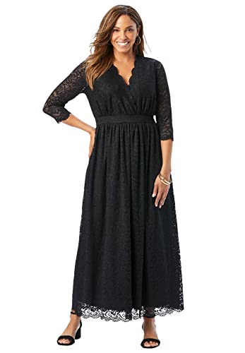 Jessica London Women's Plus Size Stretch Lace Maxi Dress - 28 W, Black