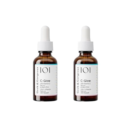 Geek & Gorgeous - C-Glow – 15% vitamina C + ácido ferúlico y suero de vitamina E, protege contra el daño ambiental, aumenta el colágeno y el tono de la piel – todos los tipos de piel, pack dúo de 30