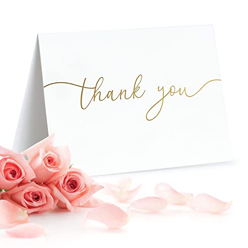 100 Bulk Thank You Cards With Envelopes - Blank Cards And Envelopes - Thank You Cards Wedding With Envelopes Set - Gold Script Thank You Notes - Thank You Cards Bridal Shower (4 X 6 Inches) (100 Pack) #TOP7