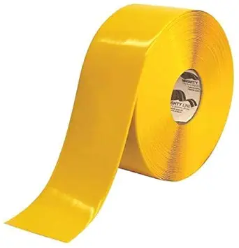 Mighty Line Solid Floor Marking Tape for Safety, Caution, Warning, Heavy-Duty, Peel and Stick Adhesive, Beveled Edge Design, Industrial Quality, 4 inch, 100' Roll, Yellow